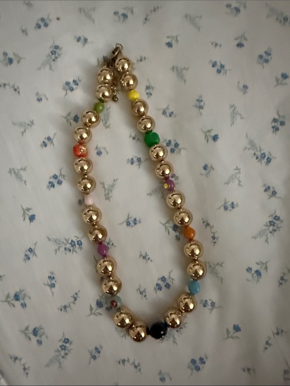 Gold Beaded Necklace with Multicolor Accent Beads